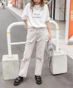 ● RASVOA ケミカルダメージストレートデニム　M