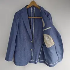 未使用・糸つき　スーツセレクト　麻混　テーラードジャケット 水色　AB5　L相当