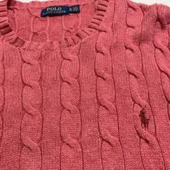 POLO RALPH LAUREN ケーブルニット ピンク XL 刺繍ロゴ