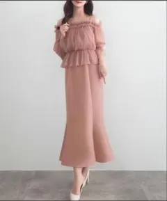 オフショルシアーブラウス＋マーメイドキャミワンピースset