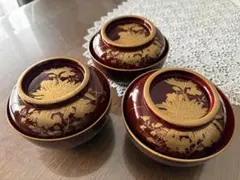 溜塗　蒔絵の漆椀　菓子椀　煮物椀　3客セット