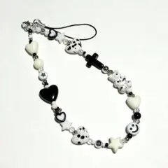 ビーズストラップ　ホワイト　ブラック