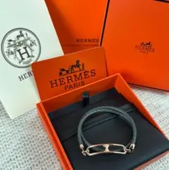 HERMES ブラックレザーブレスレット