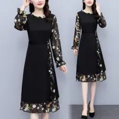 ワンピースレディースロング膝丈きれいめフレア花柄プリント結婚式かわいい