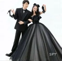 オフショルダー ウェディングドレス ブラック グレー チュール シンプル