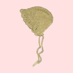 かぎ編み ボンネット くすみイエロー フリル ニット帽