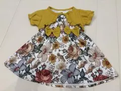 黄　花柄　ワンピース