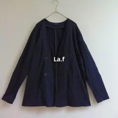La.f リネン混カットソーノーカラージャケット【1S／7号】ネイビー羽織りのサムネイル