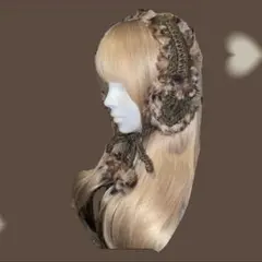ハンドメイド　イヤーマフ ハートデザイン　チョコレートブラウンヒョウ柄 編み物