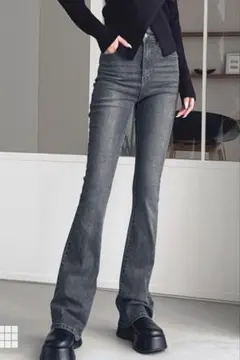 GRL グレイル セミフレアデニムパンツ cu508 ブラック S