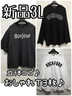 新品☆3L♪立体ロゴがおしゃれなTシャツ・ロンT♪カッコイイ♪☆D928