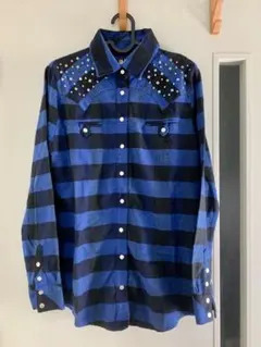 GLADNEWS スタッズ付きチェックシャツ ブルー 青のサムネイル