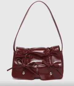 SHEIN SIAヴィンテージプリーツリボンアンゴラスエードショルダーバッグ