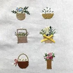 『花カゴ』刺繍　完成品　樋口愉美子さん、青木和子さんお好きな方にも