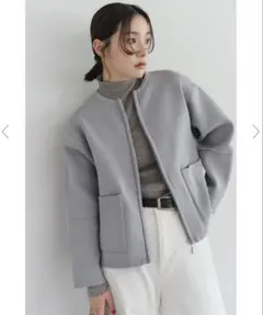 【新品】ボンジュールサガン フロントジップ畦編みダンボールニットカーディガン