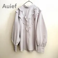 AuieF フリル ストライプ 長袖 ブラウス シャツ