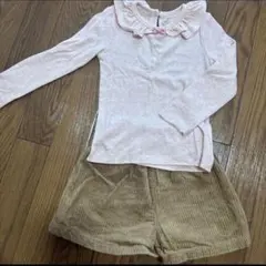 110cm フリル付き長袖カットソーとショートパンツセット