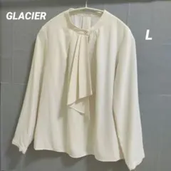 GLACIER グラシア 長袖ボウタイブラウス L オフホワイト 金ボタン