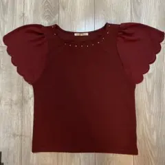 マジェスティックレゴン　トップス　ボルドー色　Mサイズ　スカラップ袖　ビジュー