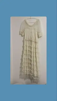 ヴィンテージ ガーリー アイボリー フリル付きミニワンピース 半袖