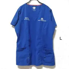 Dickies ディッキーズ ワーク スクラブトップ 刺繍入り ブルー L