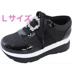 YOSUKE ヨースケ 厚底ビジューバックルスニーカー 黒 Lサイズ