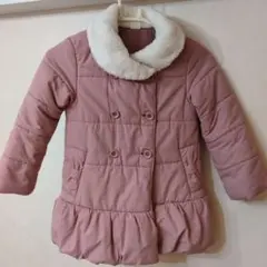 ピンク ダブルボタン コート ファー襟付き
