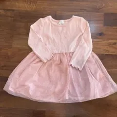 ピンクのドット柄長袖ワンピース 12-18ヶ月