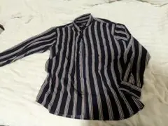 ストライプ 長袖シャツ 柄シャツ LL ネイビー