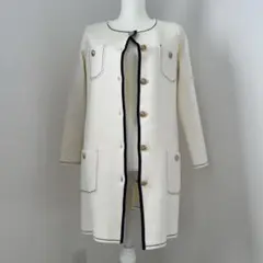 アイボリー 長袖　ニットロングカーディガン ゴールドボタン