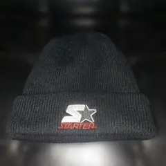 STARTER BLACK LABEL黒 刺繍ロゴ ニット帽 リブ編み