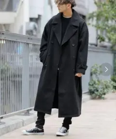 ブラック ダブルブレスト トレンチコート