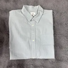 H&M シアサッカー シャツ ライトブルー M