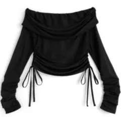 GRL ドロストリボン オフショルダー シアートップス M ブラック 長袖