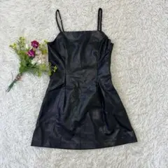 〝グレイルGRL 〟レザーキャミミニワンピース黒[gm378]M