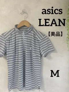 【美品】アシックス LEAN ハーフジップ 半袖ポロシャツ ボーダー M 596のサムネイル