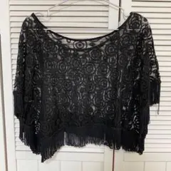 MURUA ムルーア ★ ポンチョ風 ★レース トップス フリンジ ブラック 黒