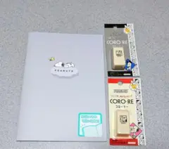 PEANUTS　スヌーピー　75周年デザインスタンプ(コローリー)2種　＆ノート