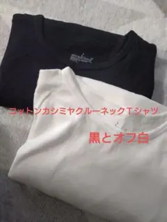 コットンカシミヤクルーネックＴシャツ　黒とオフ白2枚セット