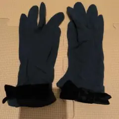 LanvinCollectionダークブルー手袋グローブベルベットリボンランバン
