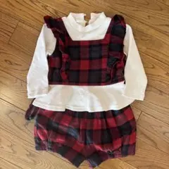 赤・黒チェック フリル付きセット 90cm