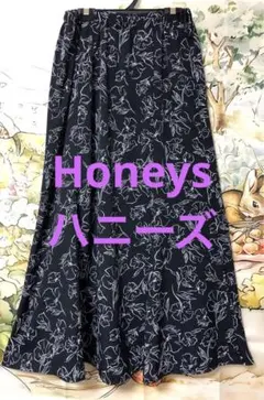 Honeys ハニーズ 花柄 ロング フレア スカート Mサイズ　ブラックのサムネイル