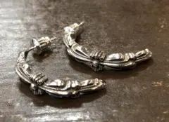 シルバー925 ダブルフローラルクロス フープピアス /両耳ペア //