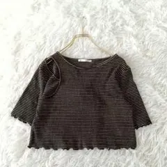 レトロガールRETRO GIRL ボーダーアシメトリーカットソーTシャツフリル裾