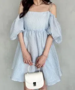 ヘザー Heather 3WAYジャガードミニワンピース ブルー (F)のサムネイル