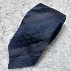 ルイヴィトン ネクタイ モノグラム ストライプ 紺 シルク イタリア製