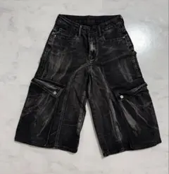 カーゴショートパンツ 黒 ダメージ加工