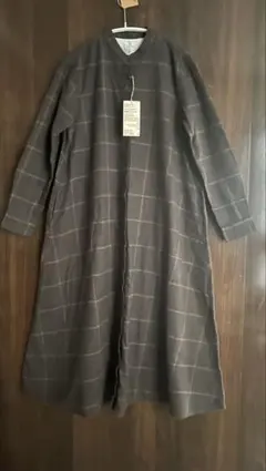 無印良品　スタンドカラー長袖ワンピース　スモーキーブラウンチェック　Mサイズ