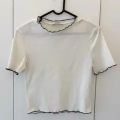 ZARA リブTシャツ メロー加工 半袖 ホワイト Mサイズ ザラのサムネイル