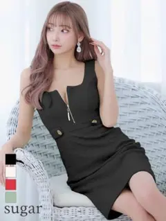 ストレッチワッフルジップタイトミニドレス XS ブラック ローブドフルール